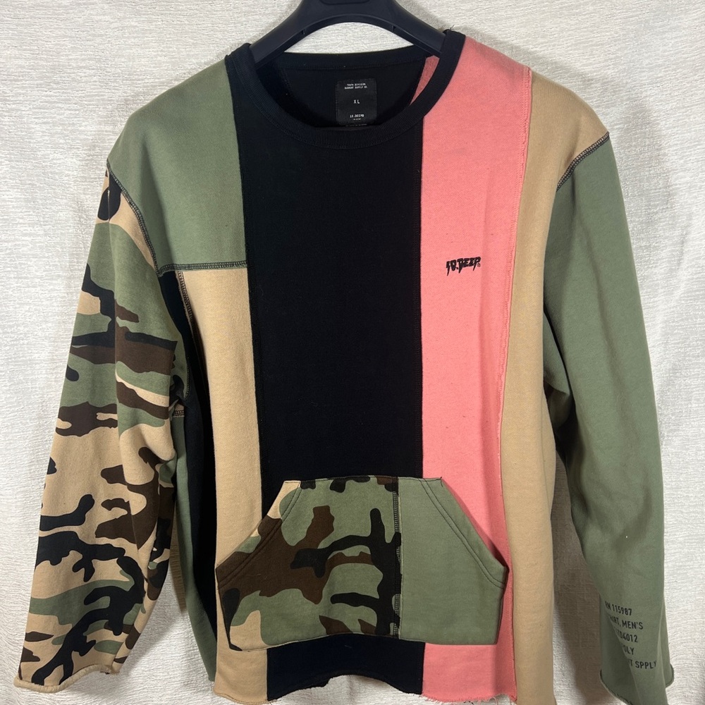 10.Deep Tenth Division Camouflage and Colorblock Crewneck Sweater